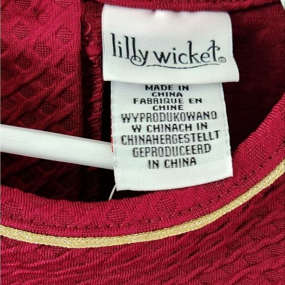 Burgundy Textured Dress with Gold Trim - Picture 7 of 8